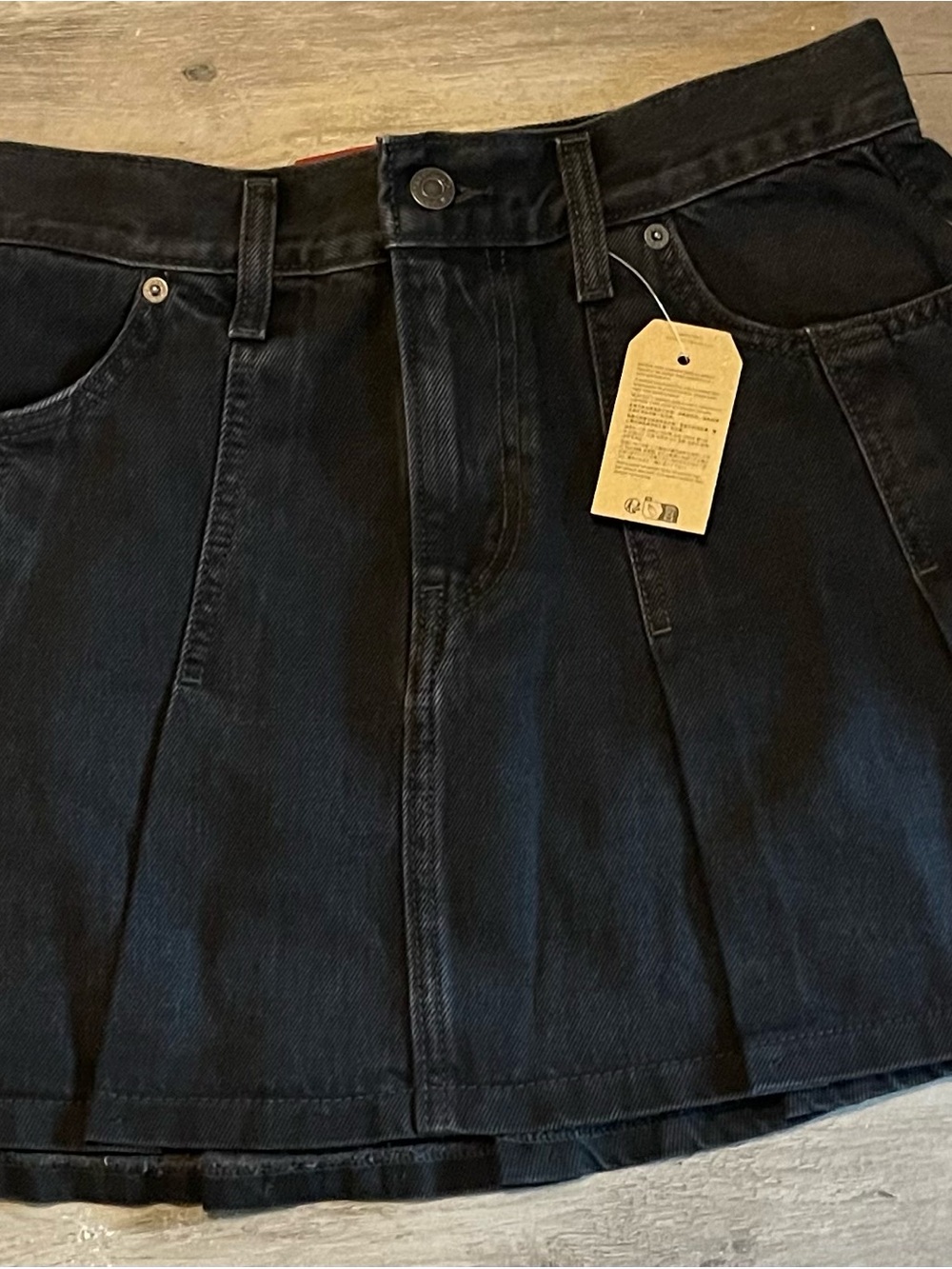 Levi's Black Denim Mini Skirt with Front Pleats